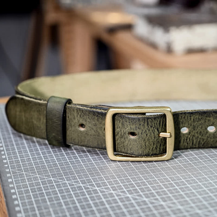 Cintura casual in pelle invecchiata fatta a mano con fibbia in ottone