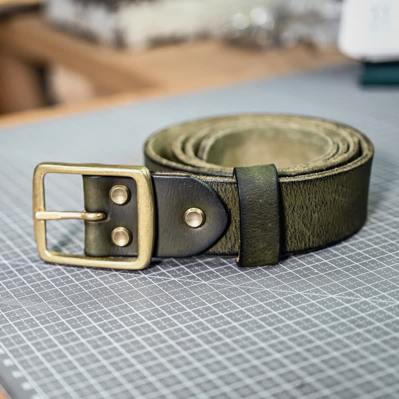 Cintura casual in pelle invecchiata fatta a mano con fibbia in ottone