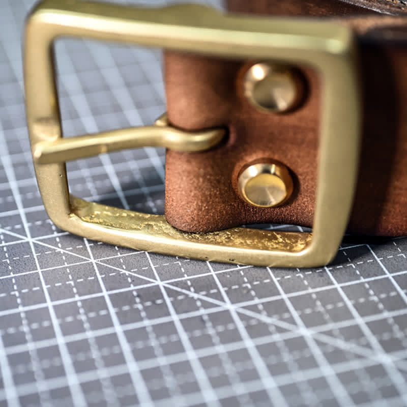 Cintura casual in pelle invecchiata fatta a mano con fibbia in ottone