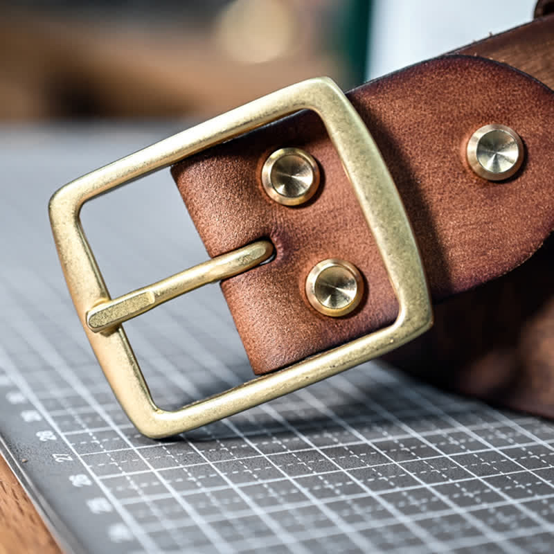 Cintura casual in pelle invecchiata fatta a mano con fibbia in ottone
