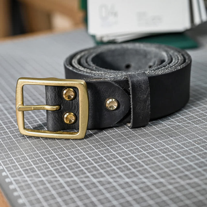 Cintura casual in pelle invecchiata fatta a mano con fibbia in ottone