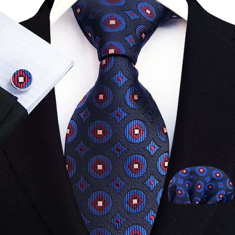 Set di 3 cravatte geometriche blu navy e marrone da uomo