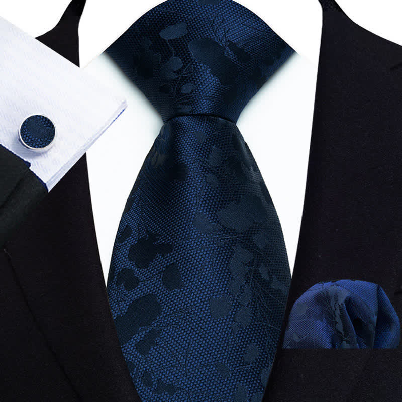 Set di 3 cravatte da uomo con motivo floreale blu notte scuro