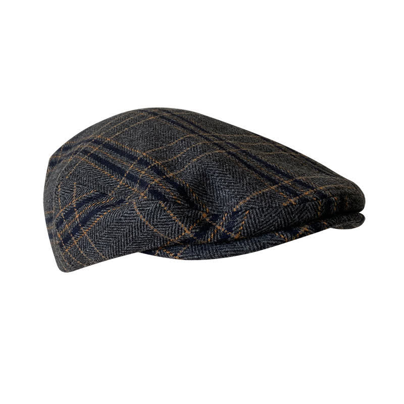 Cappello basco classico a spina di pesce Gatsby a quadri giallo grigio scuro
