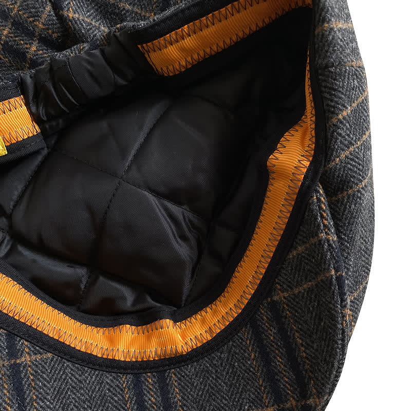 Cappello basco classico a spina di pesce Gatsby a quadri giallo grigio scuro