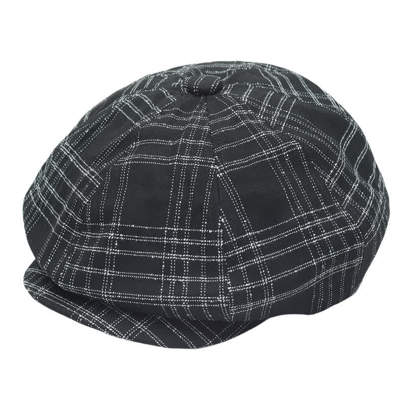 Cappello da cowboy basco ottagonale semplice a quadri bianchi e neri