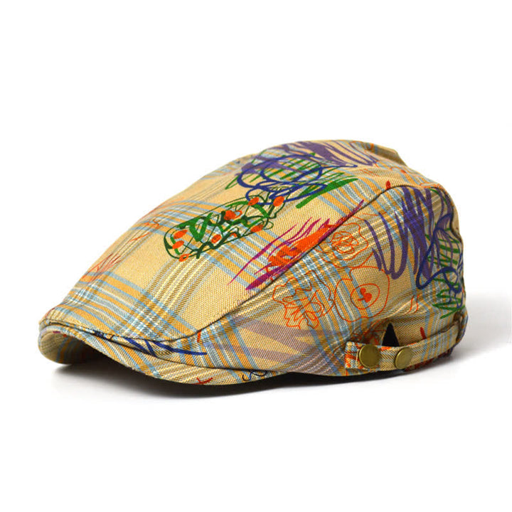 Cappello basco a quadri con motivo graffiti unico ed elegante
