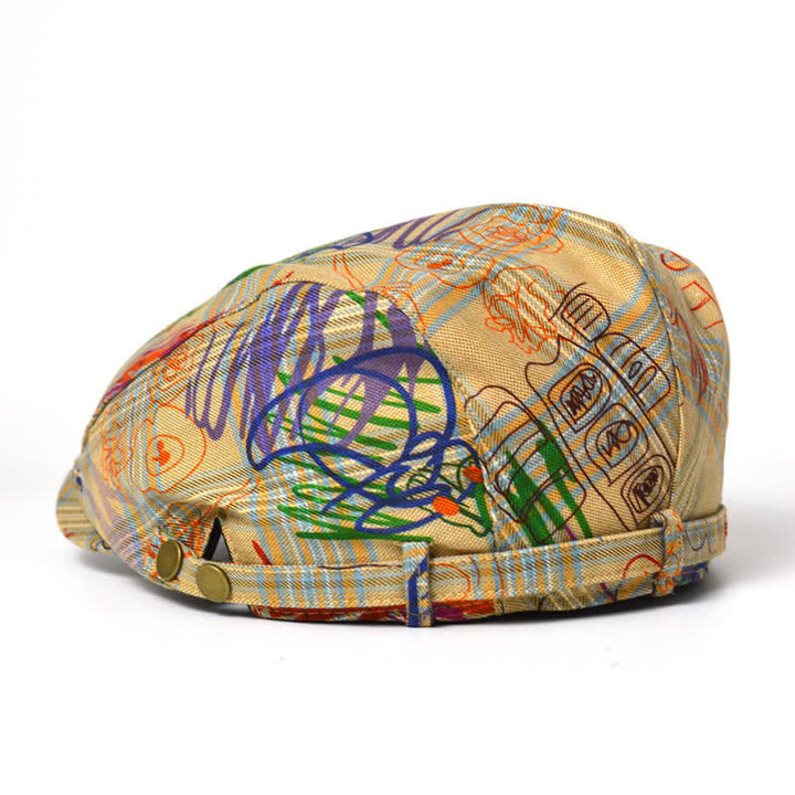 Cappello basco a quadri con motivo graffiti unico ed elegante