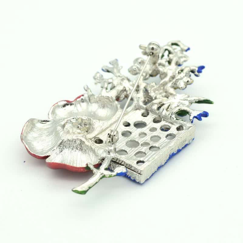 Spilla a forma di fiore di papavero con strass e cornice per foto