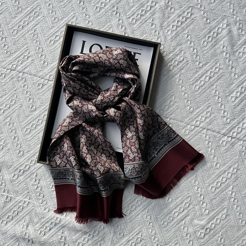 Sciarpa lunga e sottile in pura seta, stile britannico, motivo Paisley, da uomo