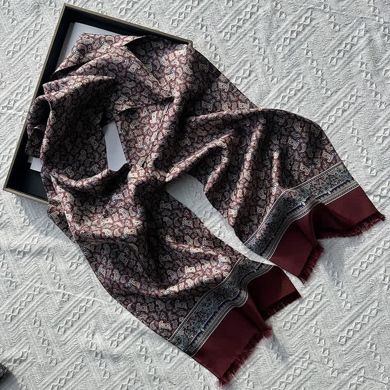 Sciarpa lunga e sottile in pura seta, stile britannico, motivo Paisley, da uomo