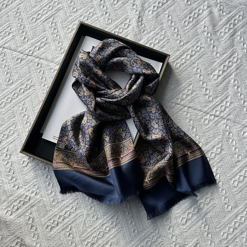 Sciarpa lunga e sottile in pura seta, stile britannico, motivo Paisley, da uomo