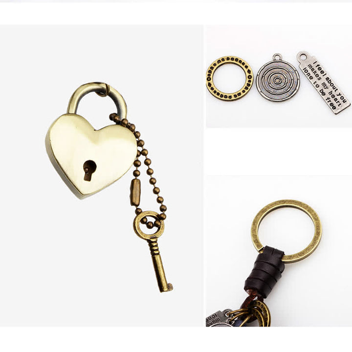 Portachiavi in pelle a forma di cuore con lucchetto e chiave
