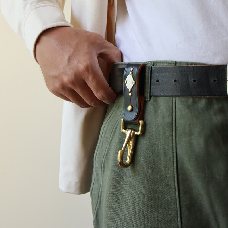 Rivetti Portachiavi in ottone borchiato Cintura Portachiavi in pelle