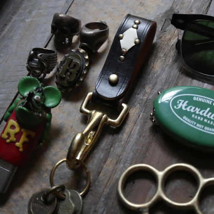 Rivetti Portachiavi in ottone borchiato Cintura Portachiavi in pelle