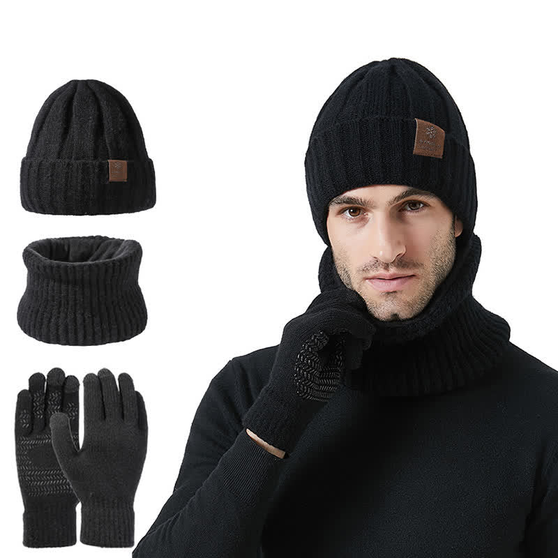 Set di 3 guanti scaldacollo unisex tinta unita