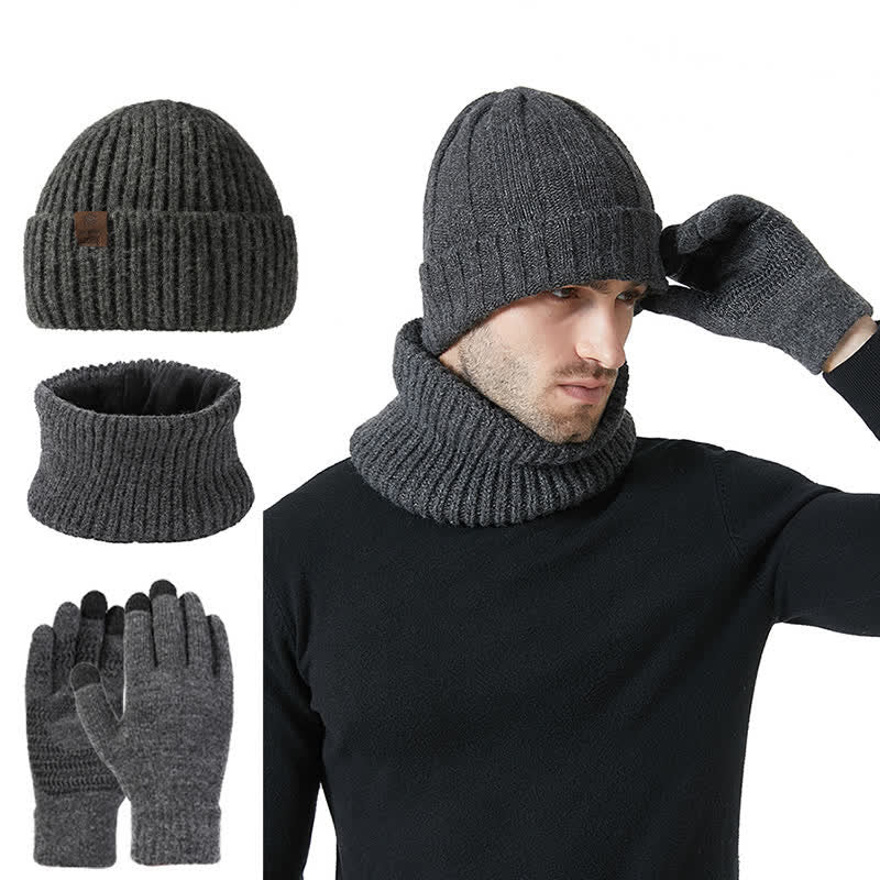 Set di 3 guanti scaldacollo unisex tinta unita