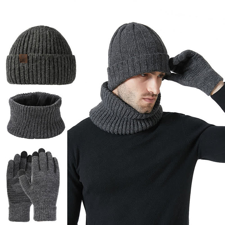 Set di 3 guanti scaldacollo unisex tinta unita