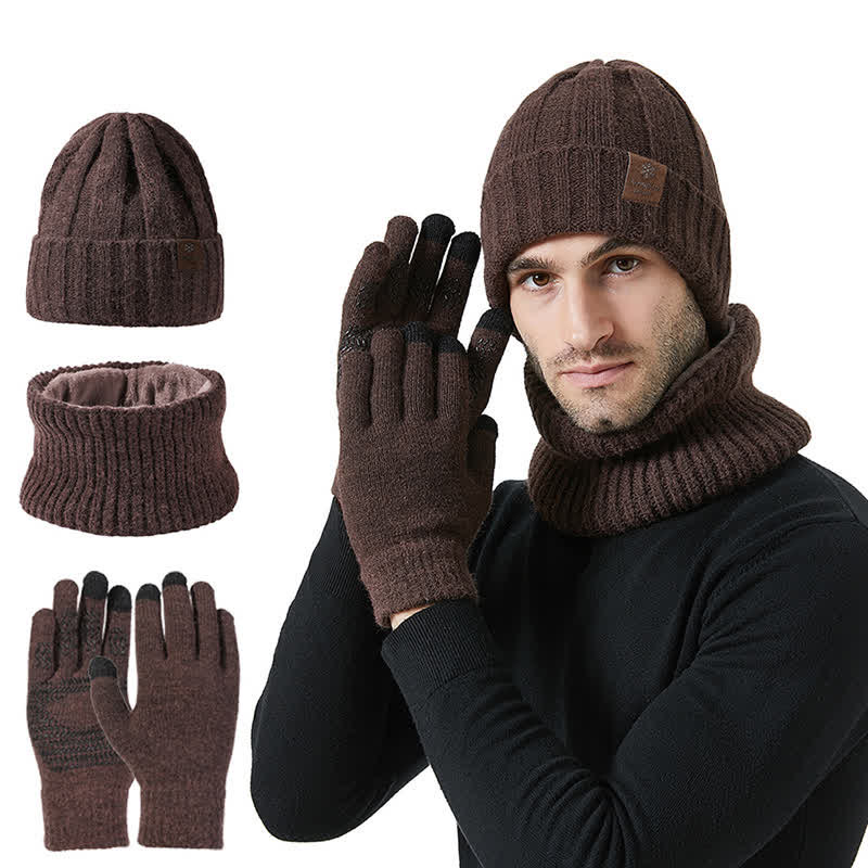 Set di 3 guanti scaldacollo unisex tinta unita