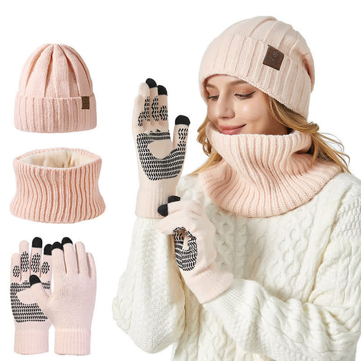 Set di 3 guanti scaldacollo unisex tinta unita