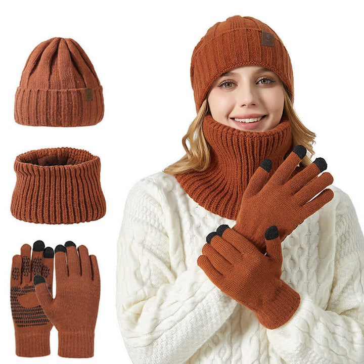 Set di 3 guanti scaldacollo unisex tinta unita