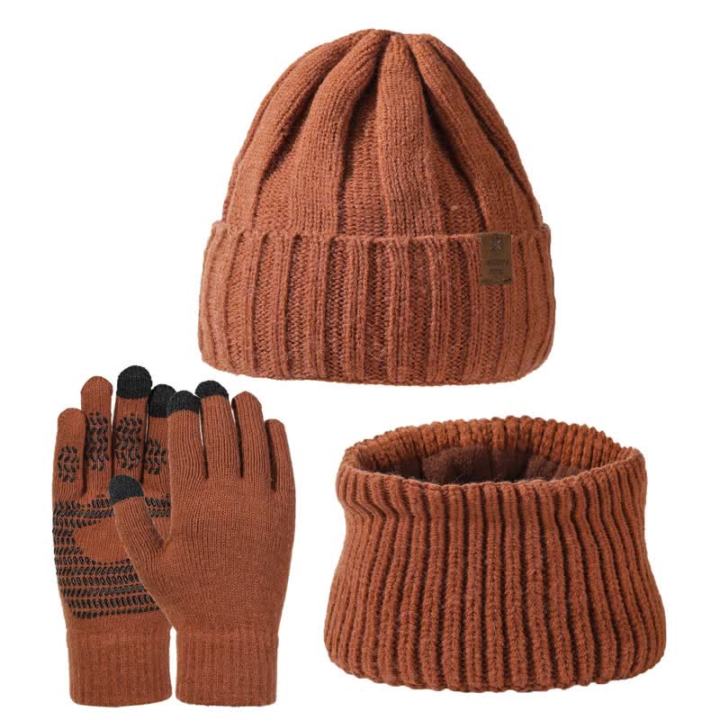 Set di 3 guanti scaldacollo unisex tinta unita