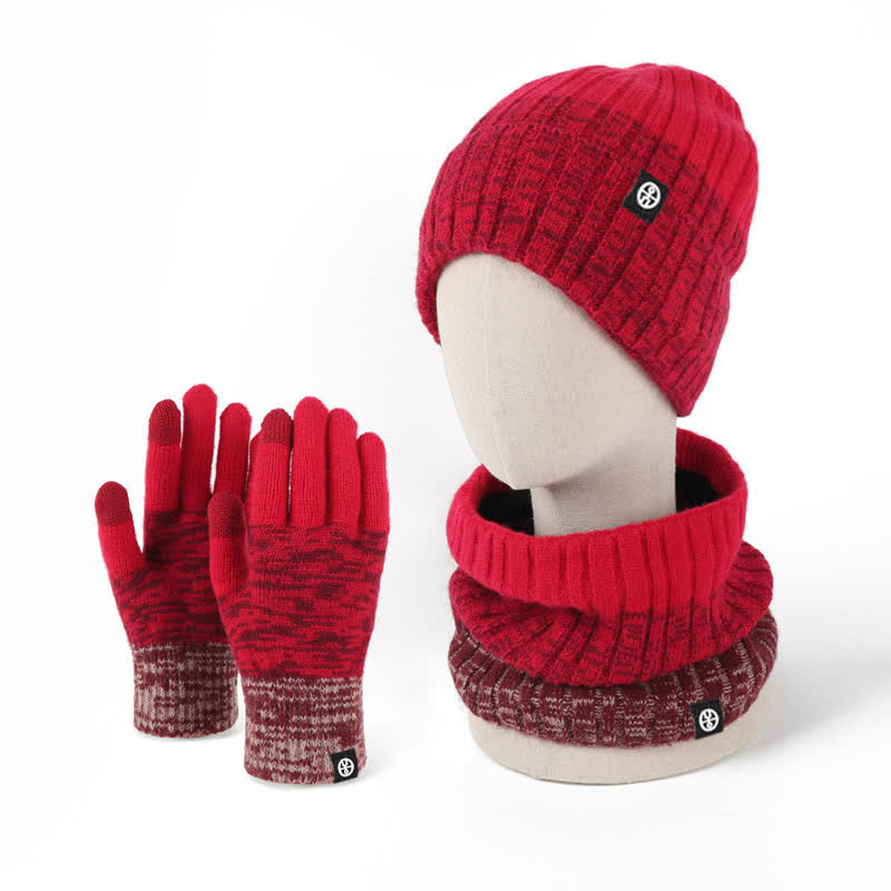 Set di 3 guanti scaldacollo e cappello abbinati con colori sfumati unisex