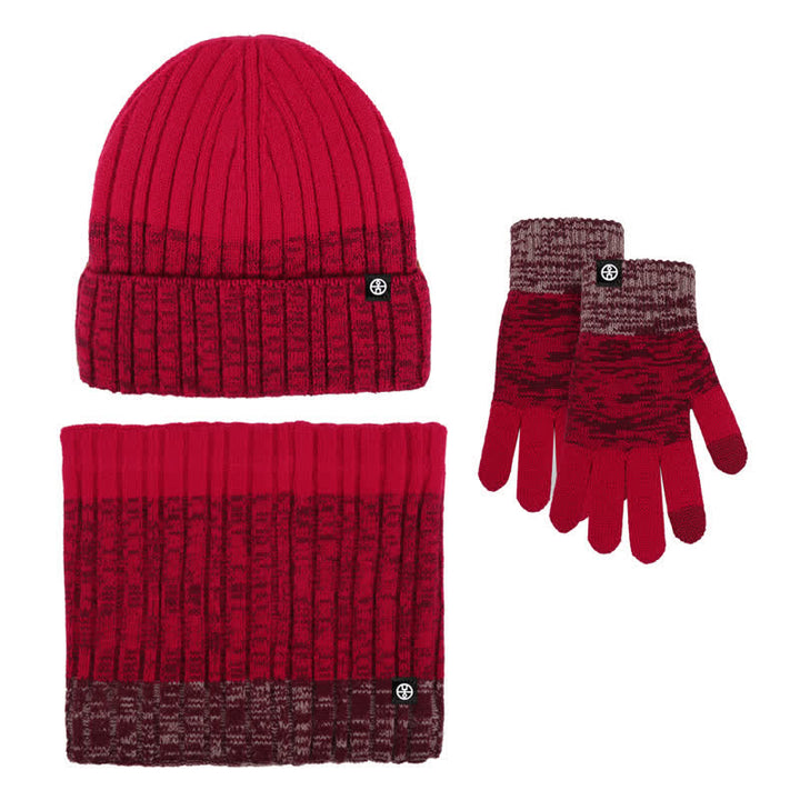 Set di 3 guanti scaldacollo e cappello abbinati con colori sfumati unisex