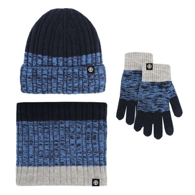 Set di 3 guanti scaldacollo e cappello abbinati con colori sfumati unisex