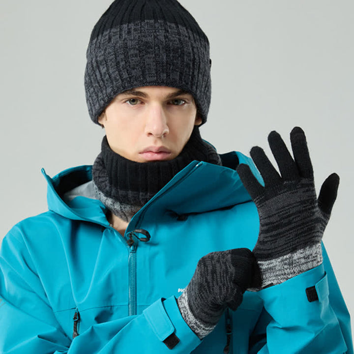 Set di 3 guanti scaldacollo e cappello abbinati con colori sfumati unisex