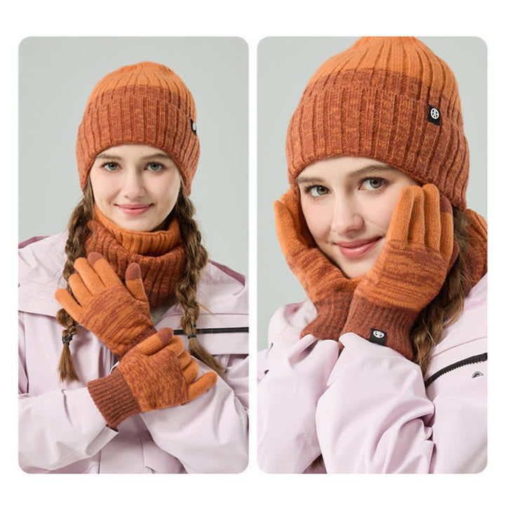 Set di 3 guanti scaldacollo e cappello abbinati con colori sfumati unisex