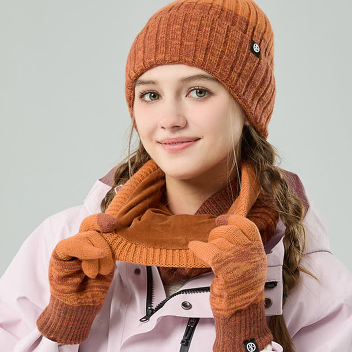 Set di 3 guanti scaldacollo e cappello abbinati con colori sfumati unisex