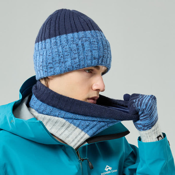 Set di 3 guanti scaldacollo e cappello abbinati con colori sfumati unisex