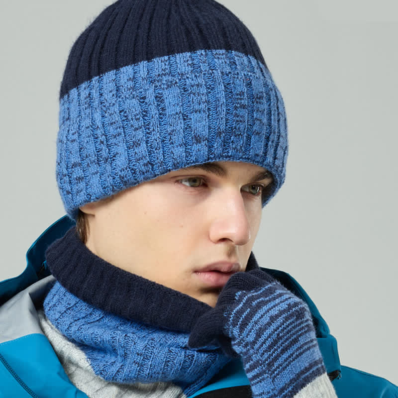 Set di 3 guanti scaldacollo e cappello abbinati con colori sfumati unisex