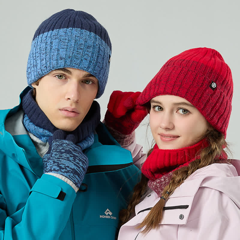 Set di 3 guanti scaldacollo e cappello abbinati con colori sfumati unisex