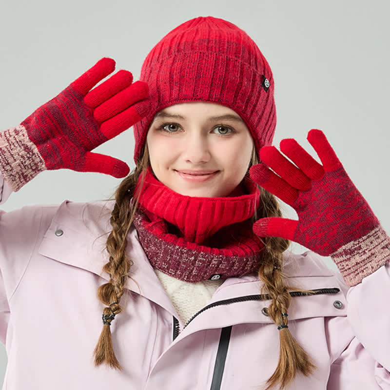 Set di 3 guanti scaldacollo e cappello abbinati con colori sfumati unisex