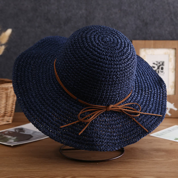Cappello di paglia pieghevole estivo a tesa larga elegante da donna