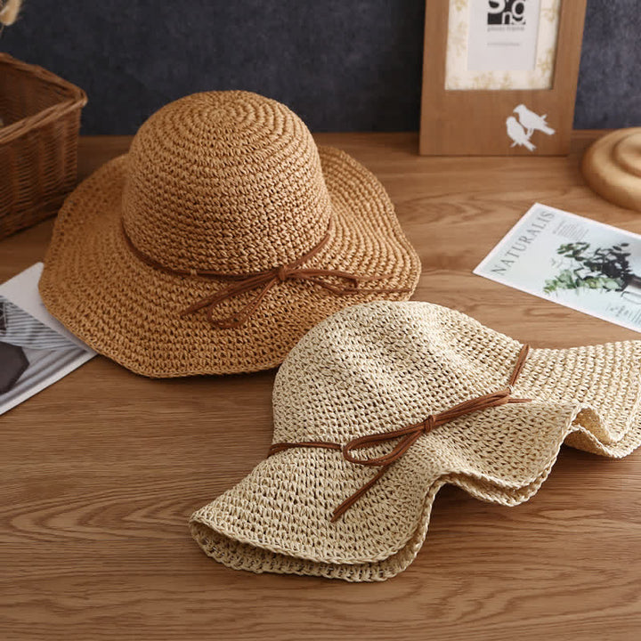 Cappello di paglia pieghevole estivo a tesa larga elegante da donna