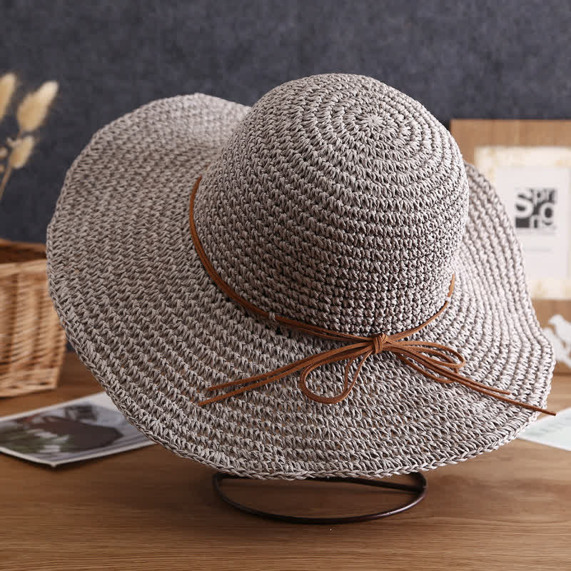 Cappello di paglia pieghevole estivo a tesa larga elegante da donna