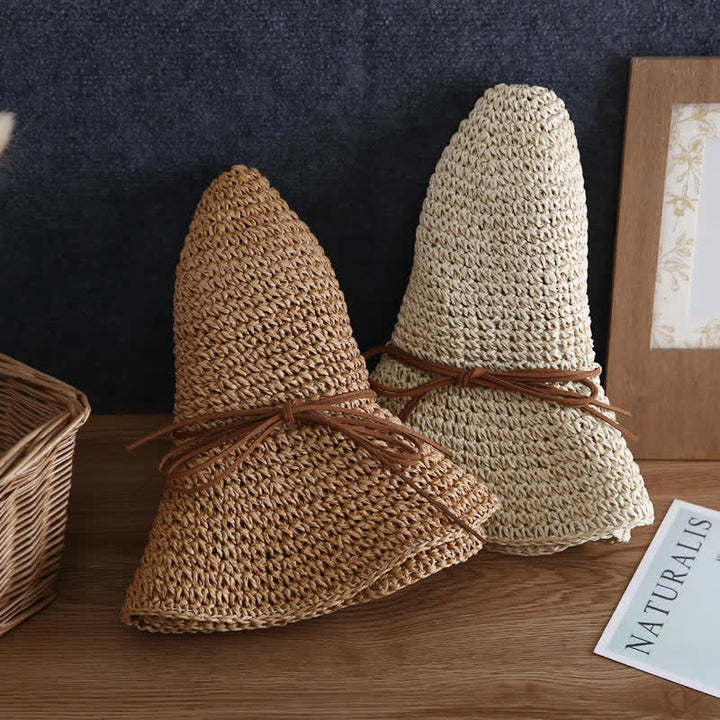 Cappello di paglia pieghevole estivo a tesa larga elegante da donna