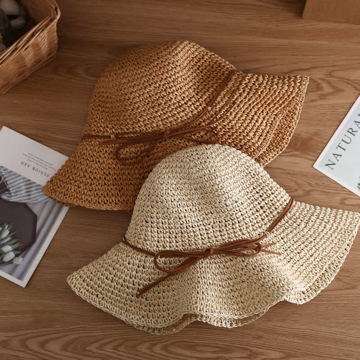 Cappello di paglia pieghevole estivo a tesa larga elegante da donna