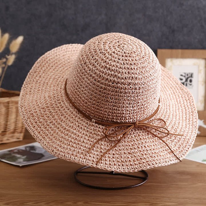 Cappello di paglia pieghevole estivo a tesa larga elegante da donna