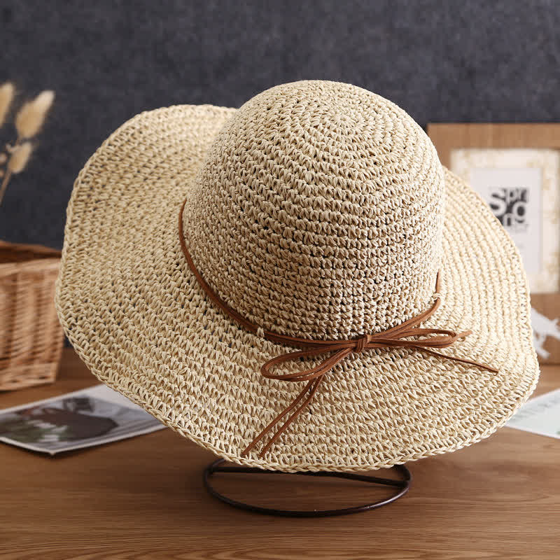 Cappello di paglia pieghevole estivo a tesa larga elegante da donna