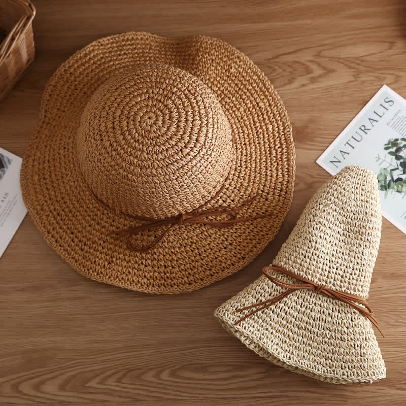 Cappello di paglia pieghevole estivo a tesa larga elegante da donna