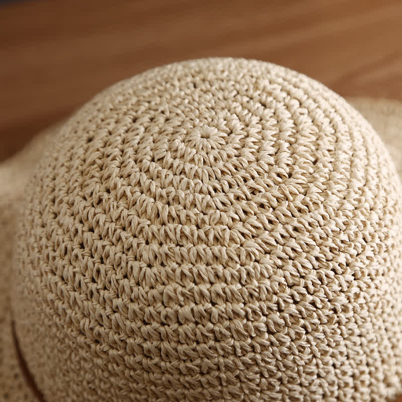 Cappello di paglia pieghevole estivo a tesa larga elegante da donna