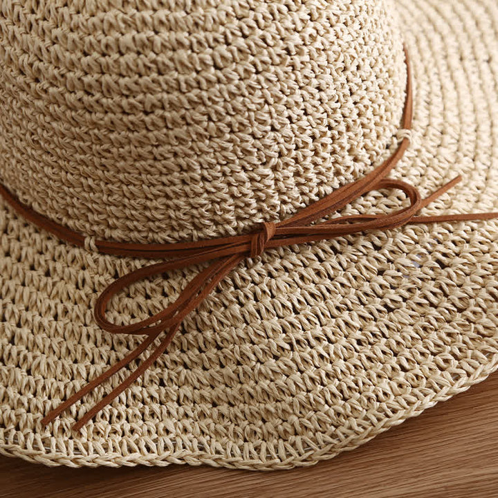 Cappello di paglia pieghevole estivo a tesa larga elegante da donna