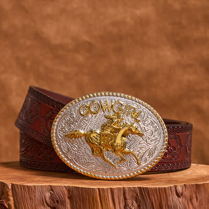 Cintura in pelle con fibbia per equitazione fai da te in oro e argento, stile cowgirl