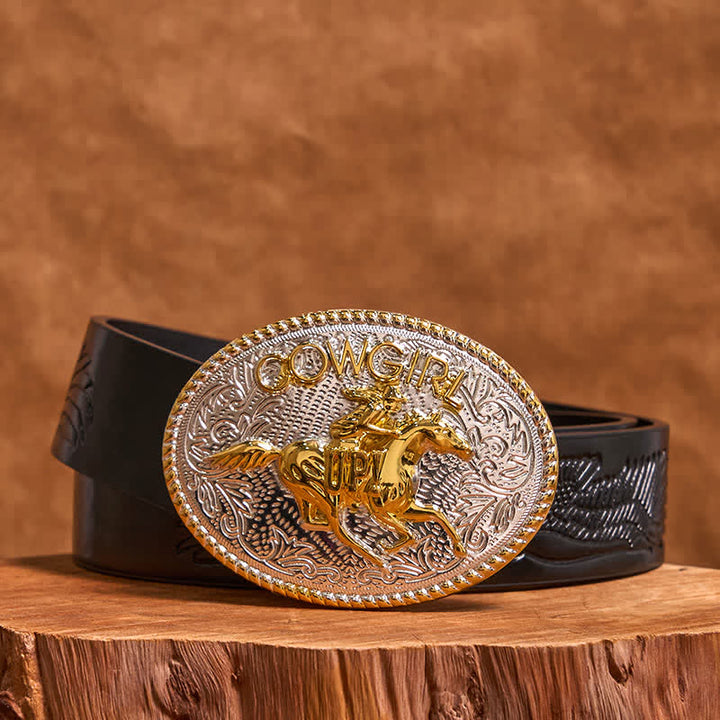 Cintura in pelle con fibbia per equitazione fai da te in oro e argento, stile cowgirl