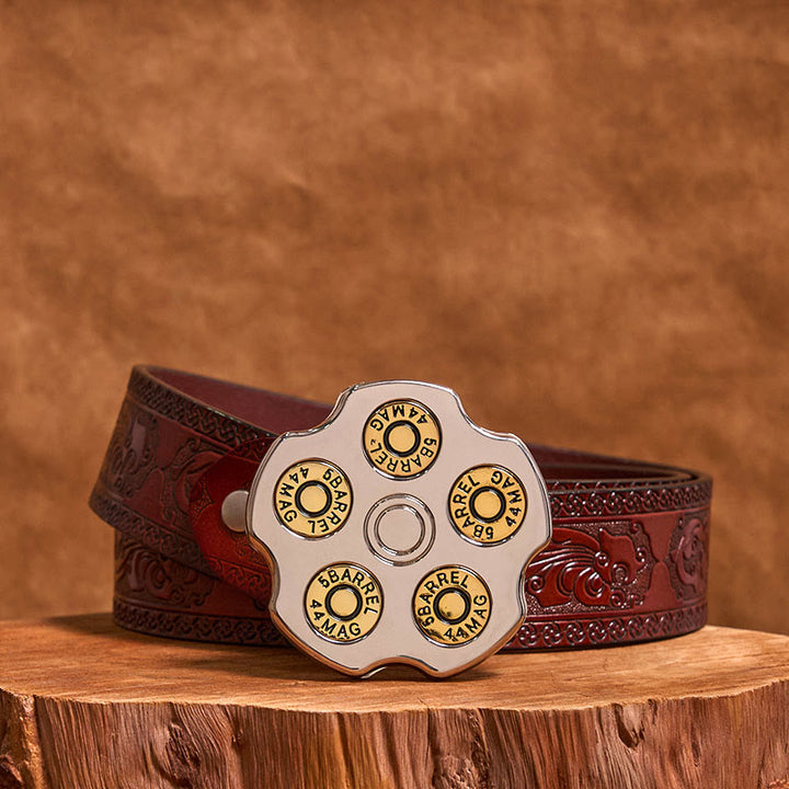 Cintura in pelle con fibbia da cowboy western fai da te con ruota 3D