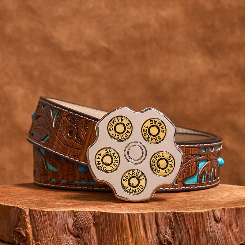 Cintura in pelle con fibbia da cowboy western fai da te con ruota 3D